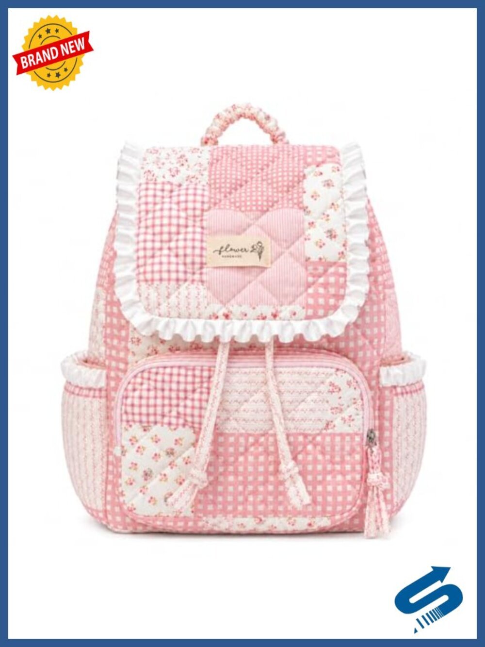 Quilted Mini Backpack, Cute Cotton Floral Drawstring Daypack for Travel